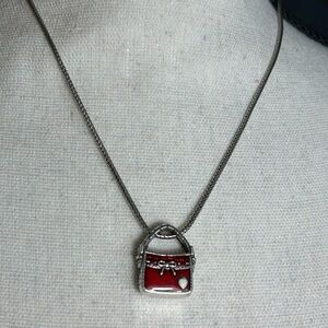 Brighton Red Purse Charm Necklace Silver Plated Enamel 16" Adjustable